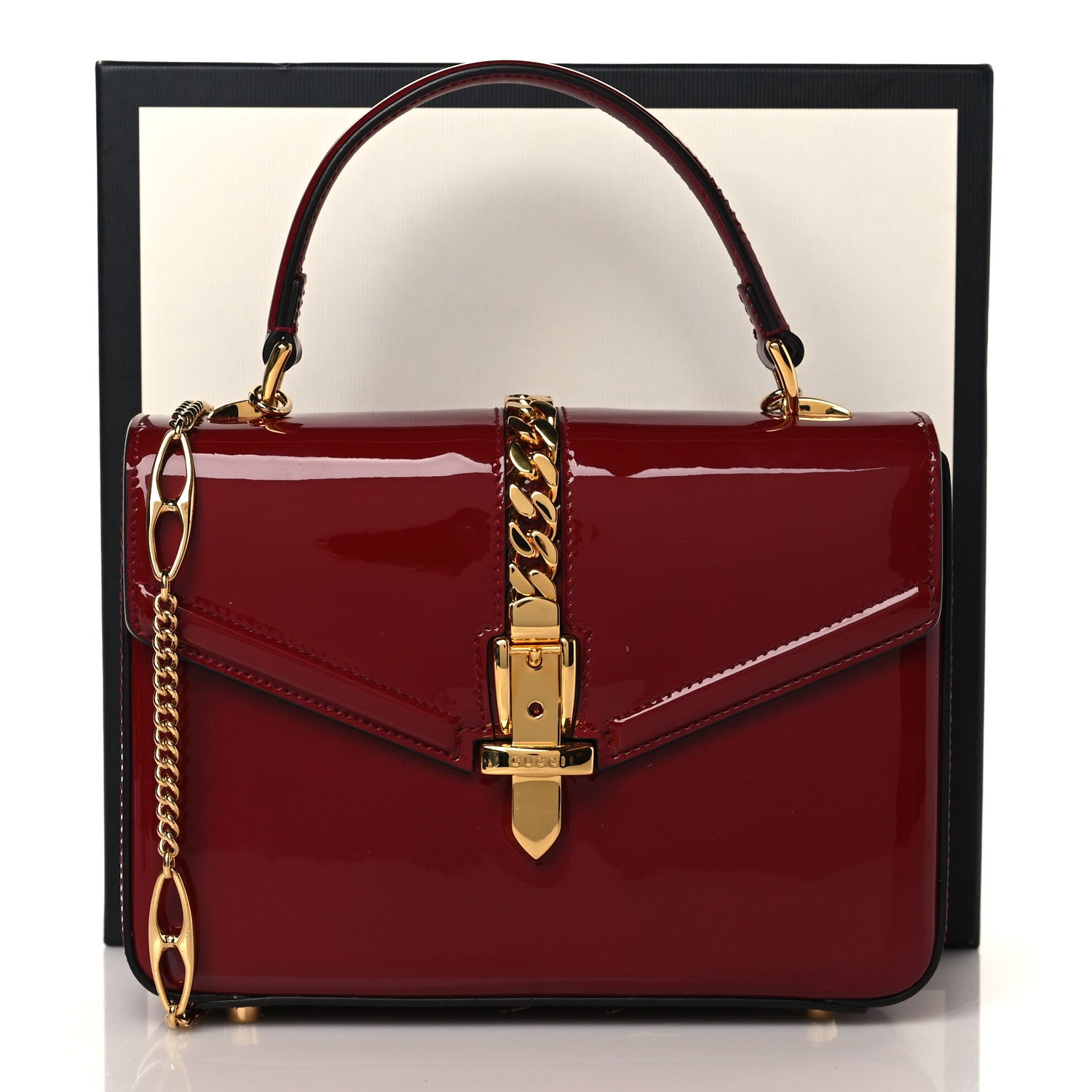 Gucci Mousse Top Patent Mini Sylvie 1969 Top Handle Bag New Cherry Red 12 of 12