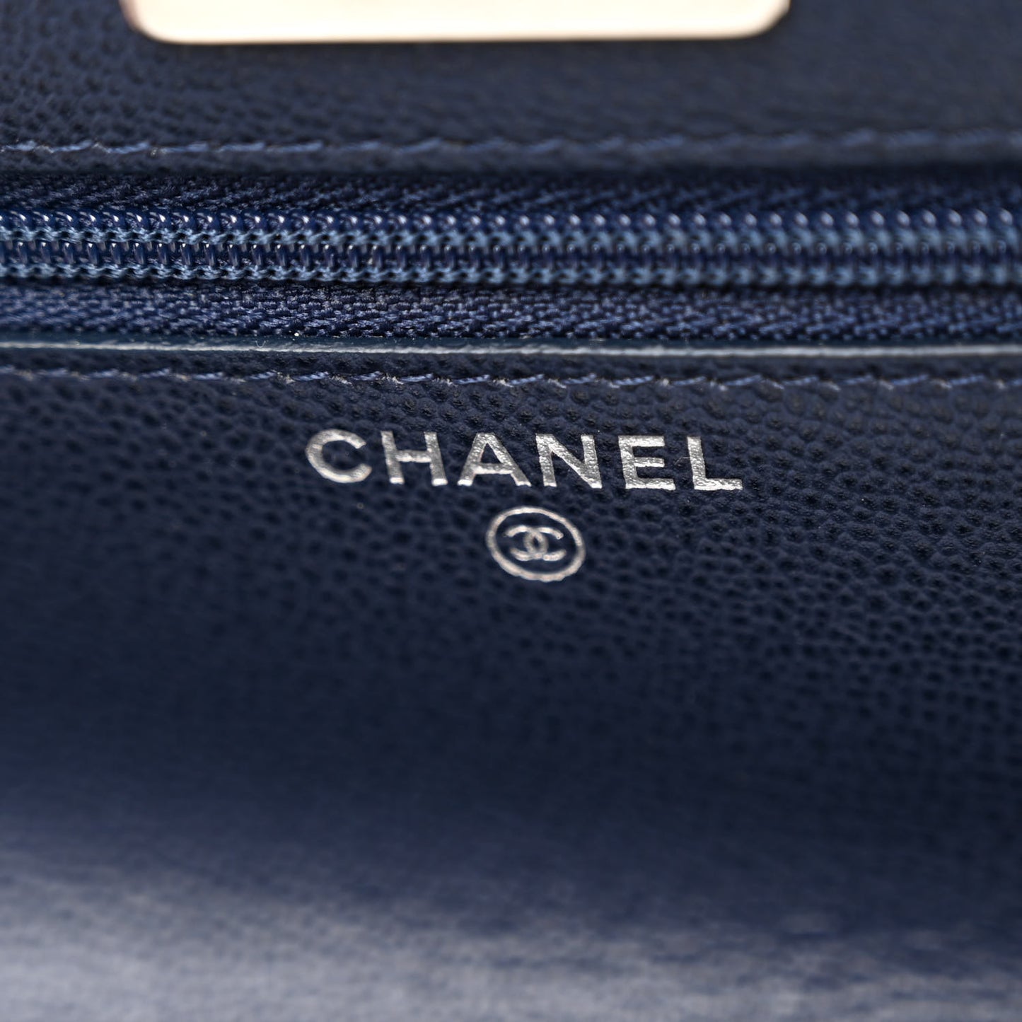 Grained Calfskin Quilted CC Box Wallet On Chain WOC Navy