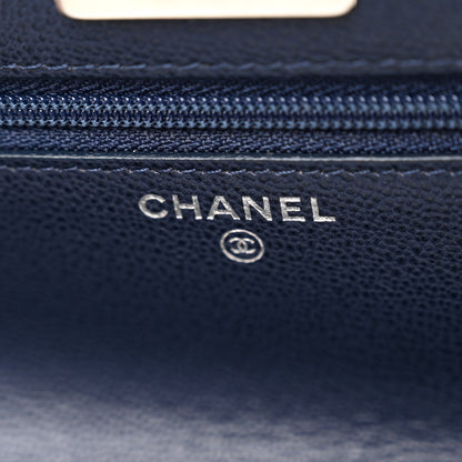 Chanel Grained Calfskin Quilted CC Box Wallet On Chain WOC Navy 6 of 12