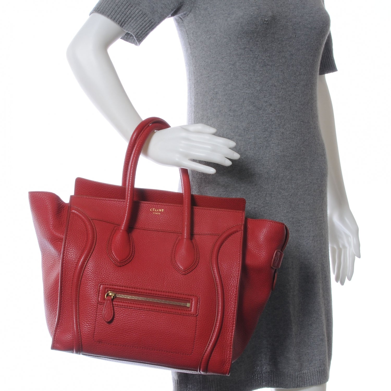 Celine Drummed Calfskin Mini Luggage Bag Red 2 of 9