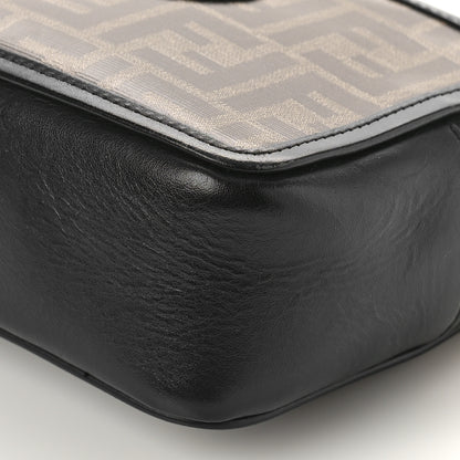 Fendi Glazed Fabric Vitello Century FF 1974 Stamp Patch Mini Camera Case Mogano Panna Black 2 of 9