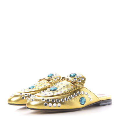 Gucci Metallic Nappa Crystal Womens Princetown Slippers 35.5 Gold 3 of 11