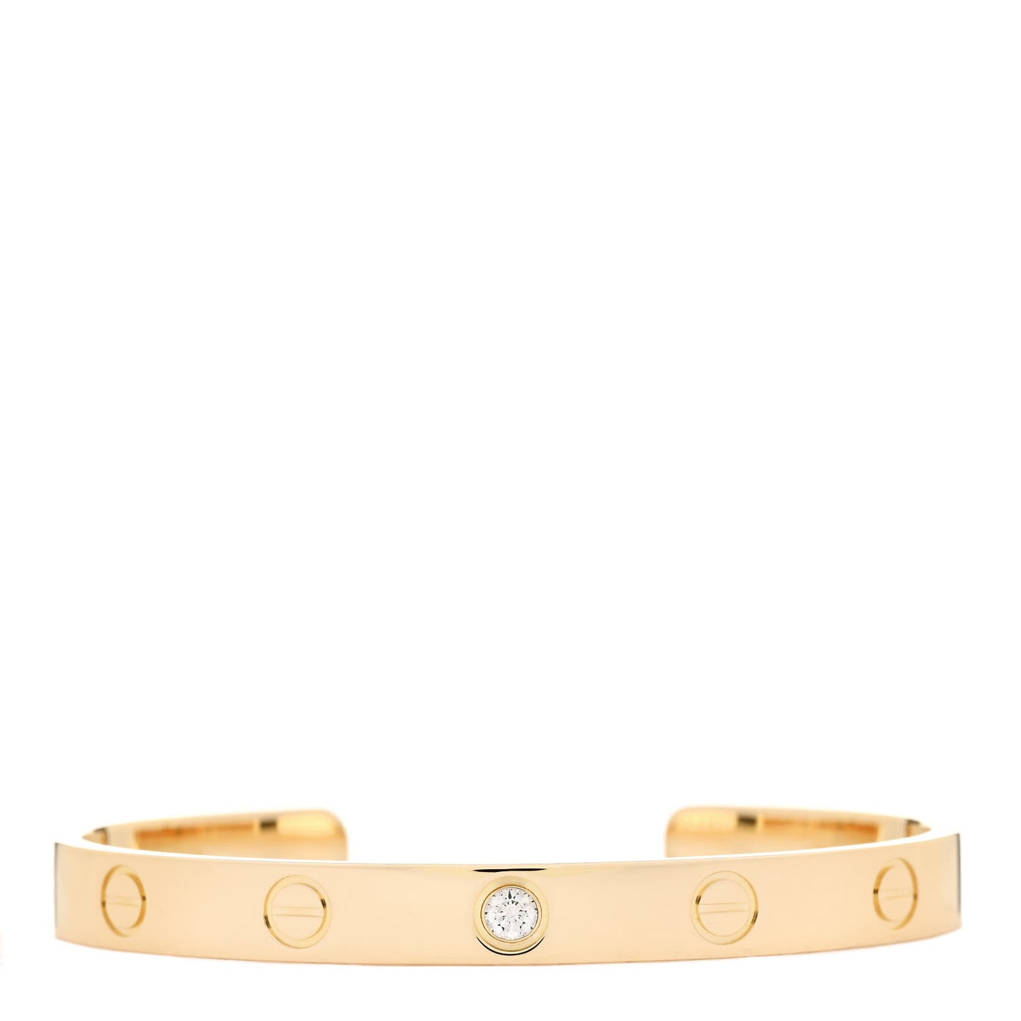 18K Yellow Gold 1 Diamond LOVE Cuff Bracelet 16