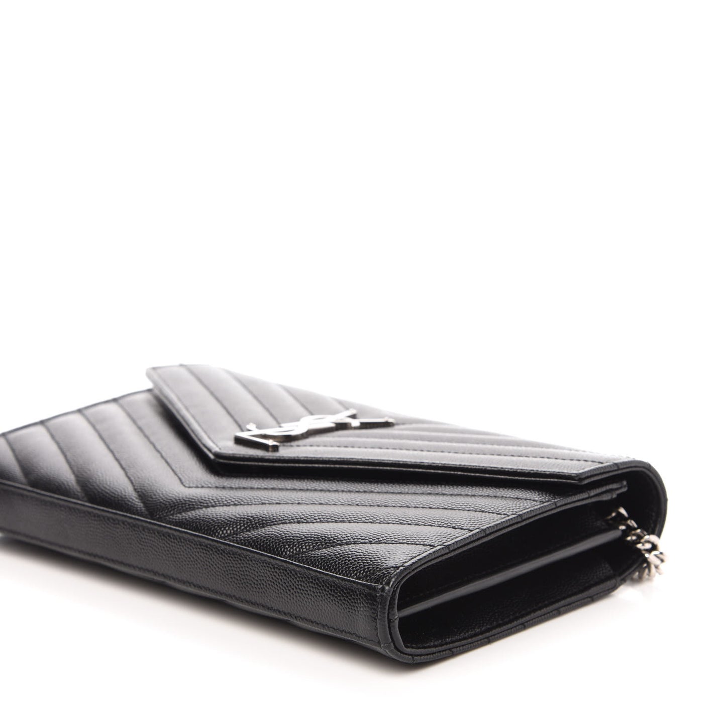 Grain De Poudre Matelasse Chevron Monogram Chain Wallet Black