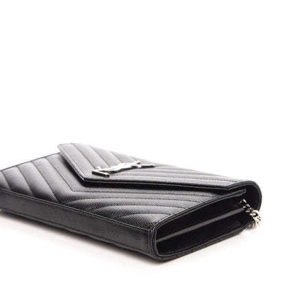 Saint Laurent Grain De Poudre Matelasse Chevron Monogram Chain Wallet Black 8 of 10