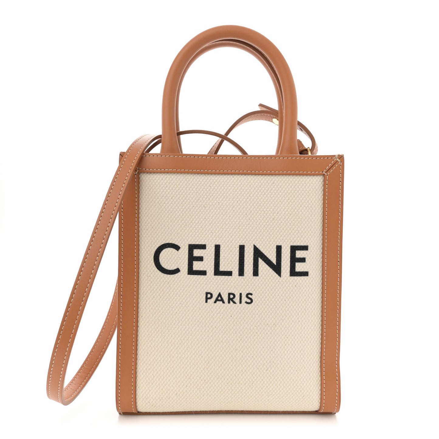 Canvas Calfskin Mini Vertical Cabas Natural Tan