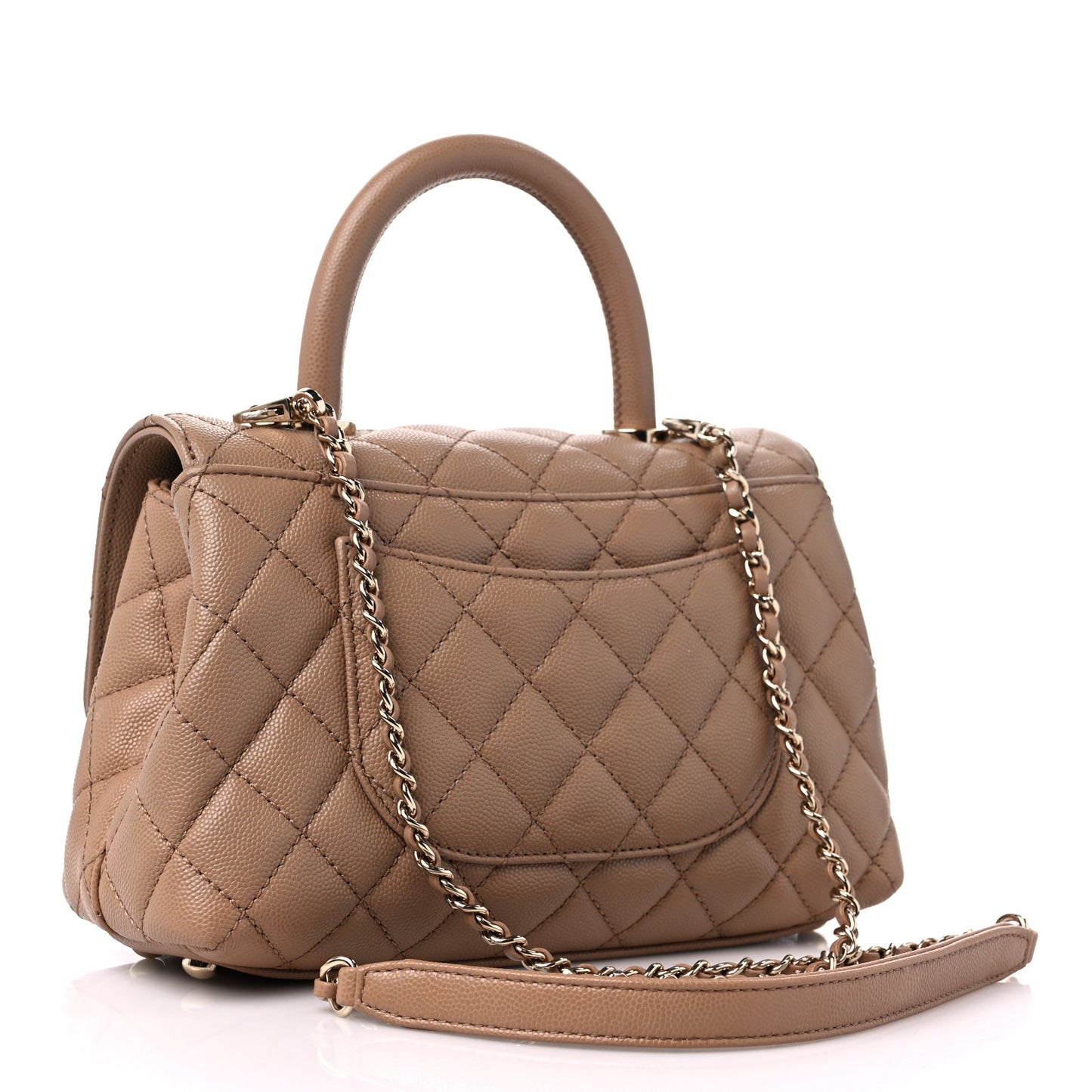 Caviar Quilted Mini Coco Handle Flap Beige