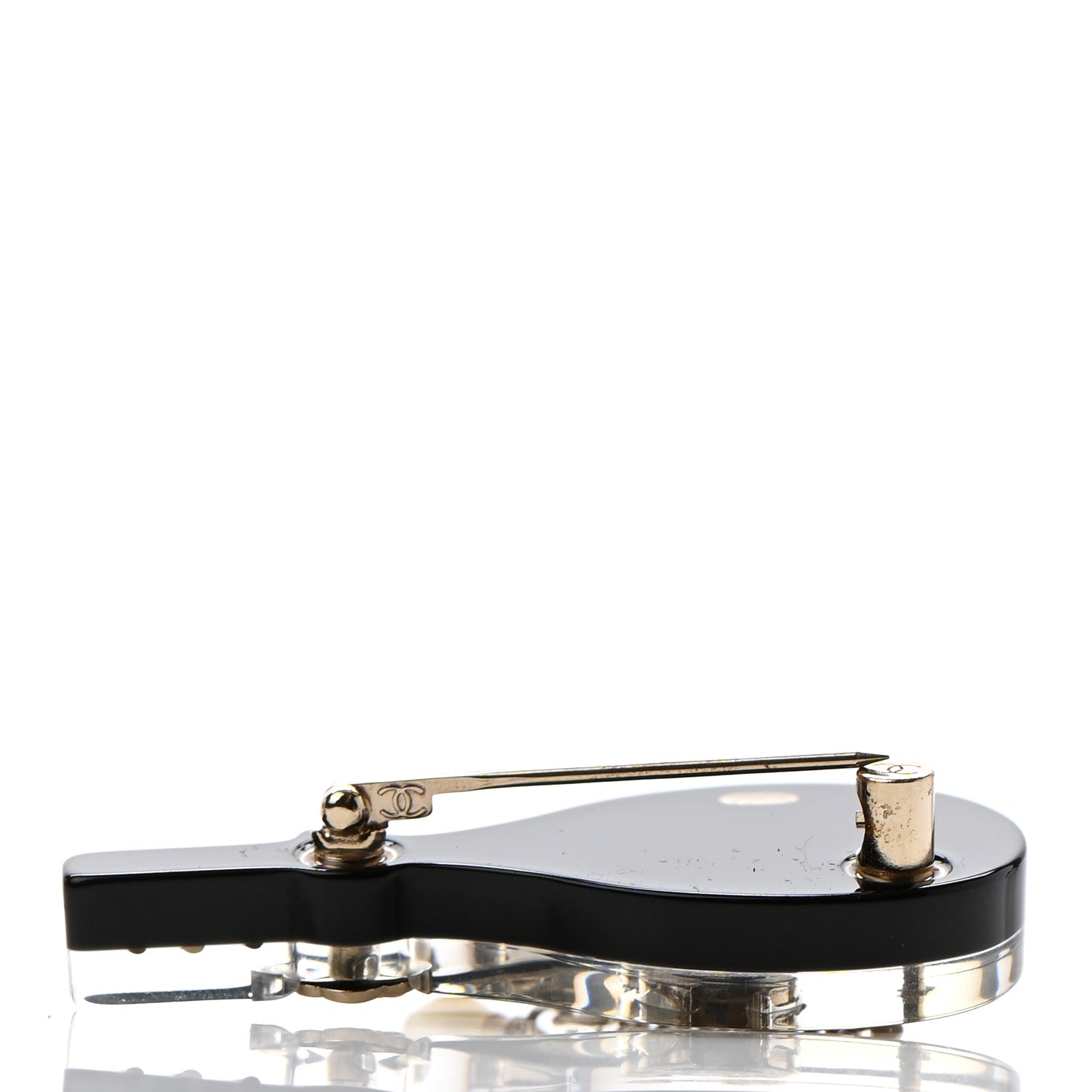 Chanel Pearl Strass Resin Crystal CC Tennis Racket Brooch Gold Black Pearly White 5 of 6