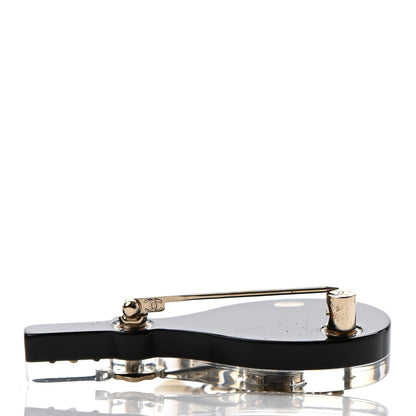 Chanel Pearl Strass Resin Crystal CC Tennis Racket Brooch Gold Black Pearly White 5 of 6