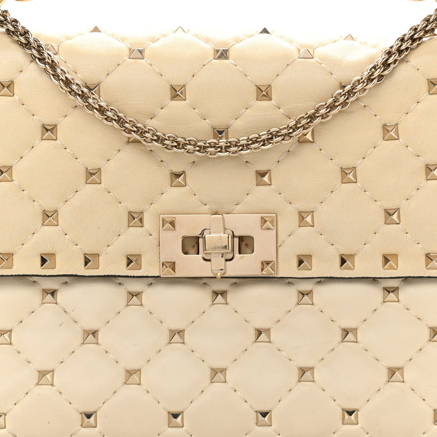 Nappa Medium Rockstud Spike Shoulder Bag Light Ivory