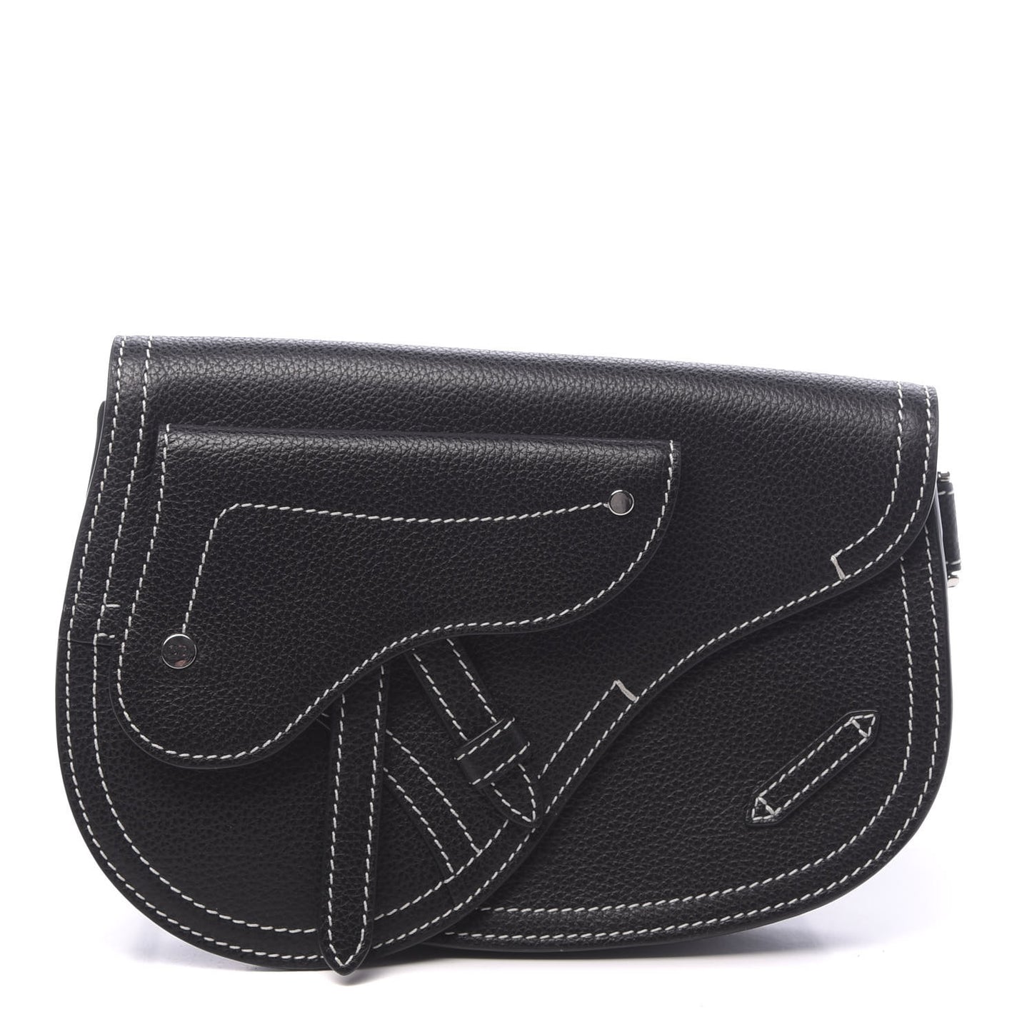 X KAWS Grained Calfskin Saddle Pouch Black