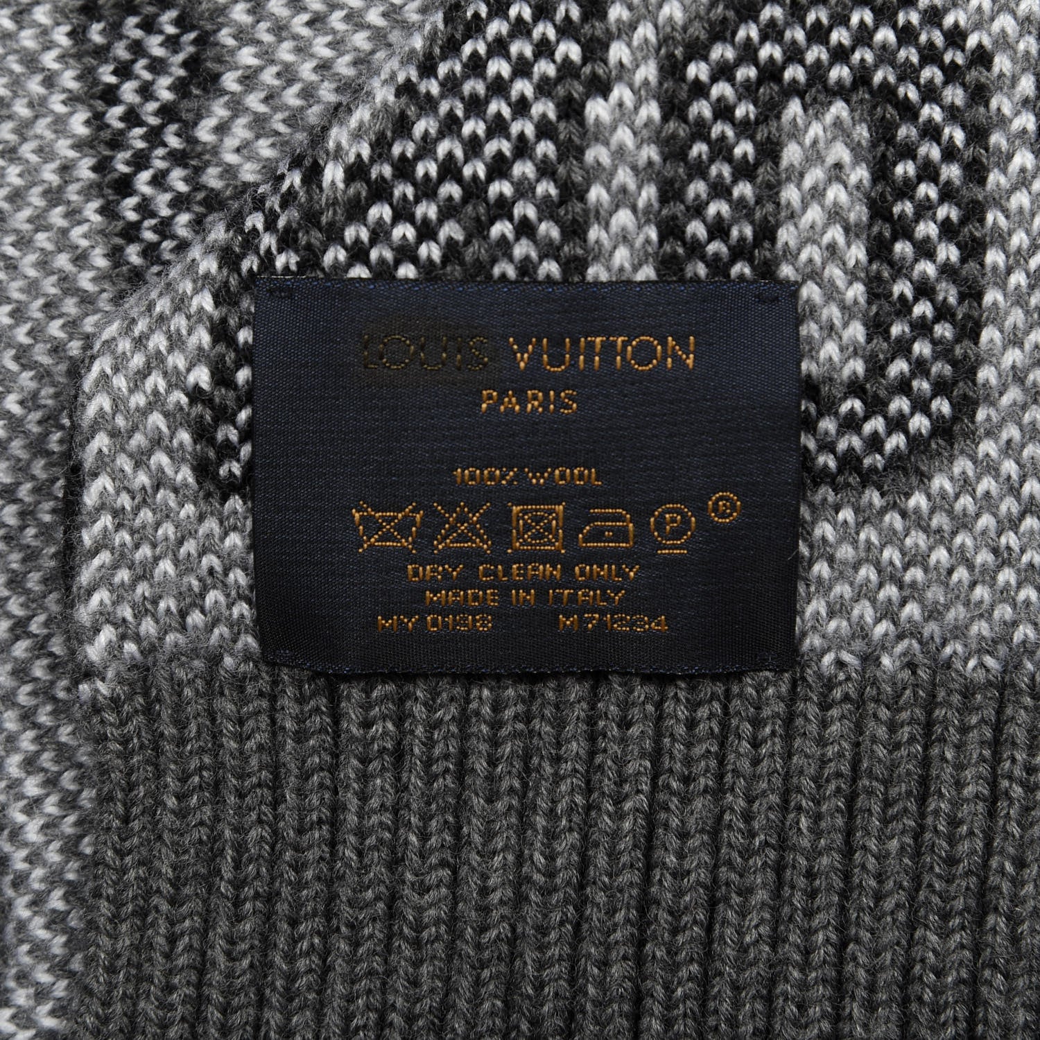 Louis Vuitton Wool Scarf Black Grey 3 of 3