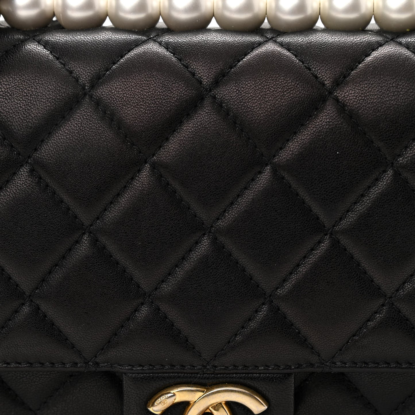 Lambskin Quilted Small Chic Pearls Flap Black