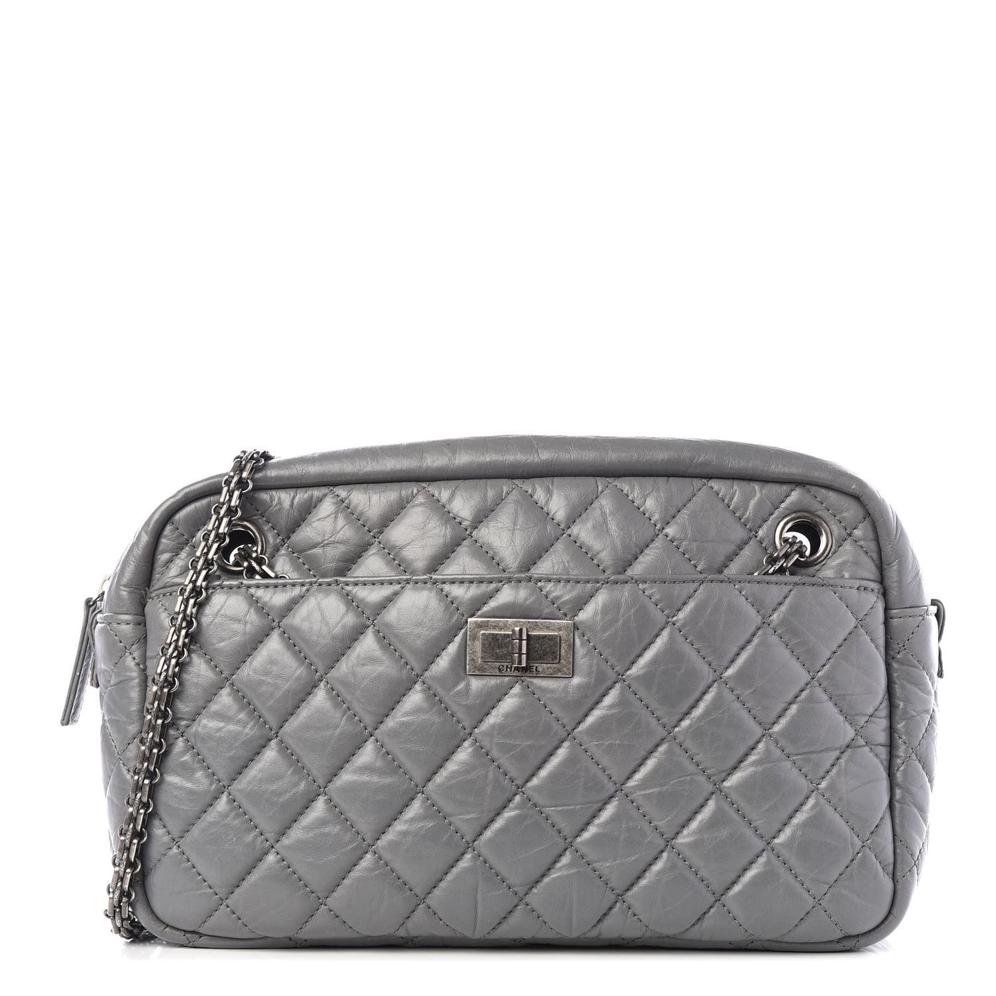 Aged Calfskin Quilted Large Reissue Camera Case Grey
