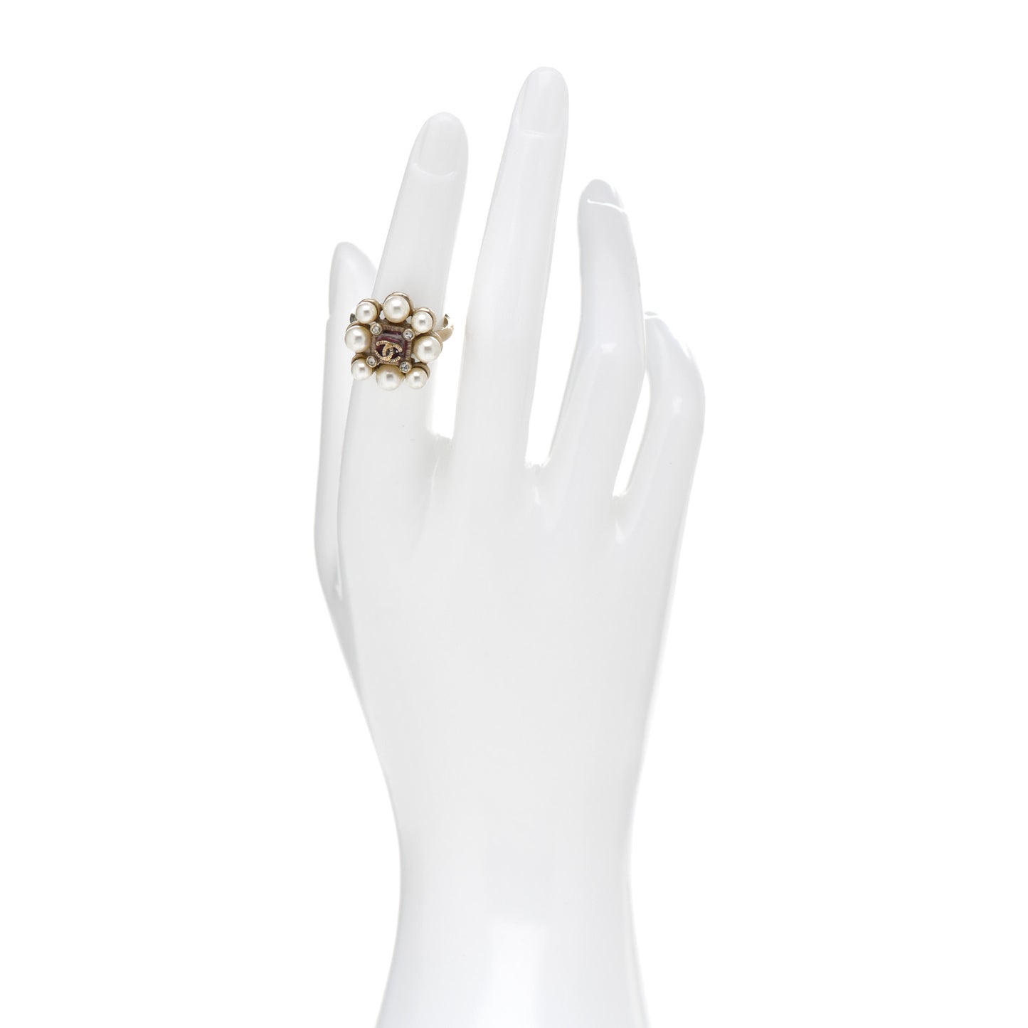 Pearl Crystal CC Ring 6 Gold