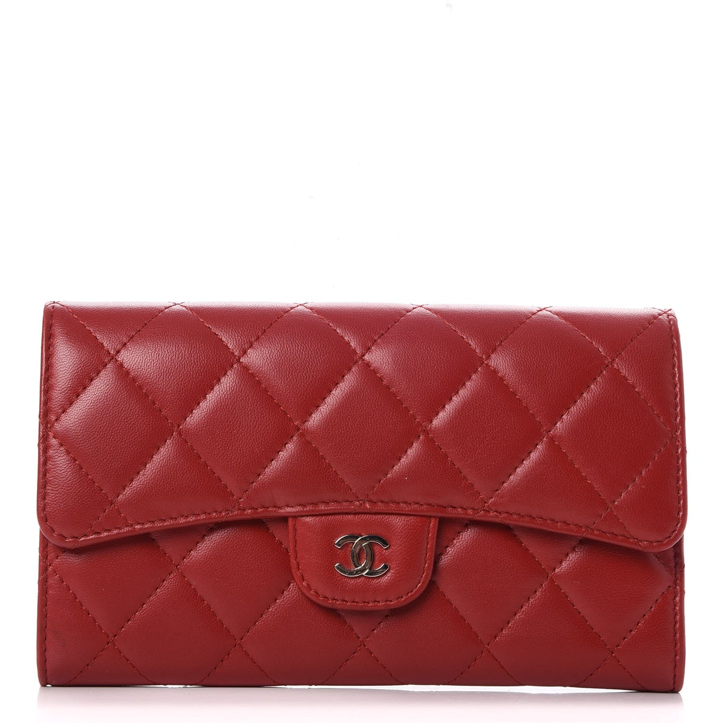 Lambskin Quilted Large Flap Wallet Red
