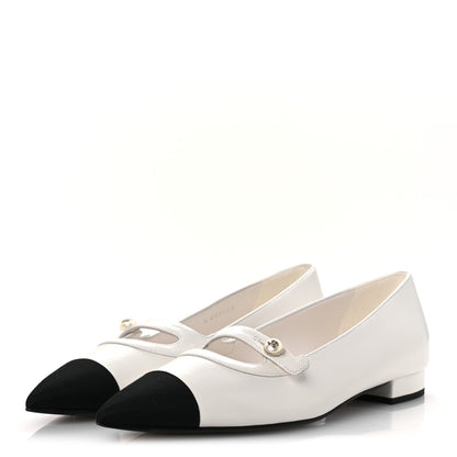 Chanel Shiny Lambskin Grosgrain Pearl Mary Janes Flats 39.5 White Black 4 of 11