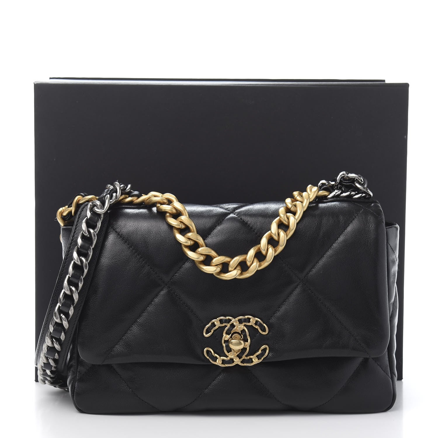 Chanel Goatskin Quilted Medium 19 Flap Black 12 of 12