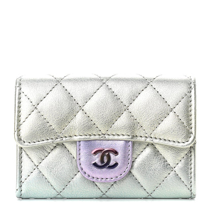 Chanel Gradient Metallic Calfskin Quilted Flap Card Holder Wallet Silver Blue Yellow Purple 1 of 8