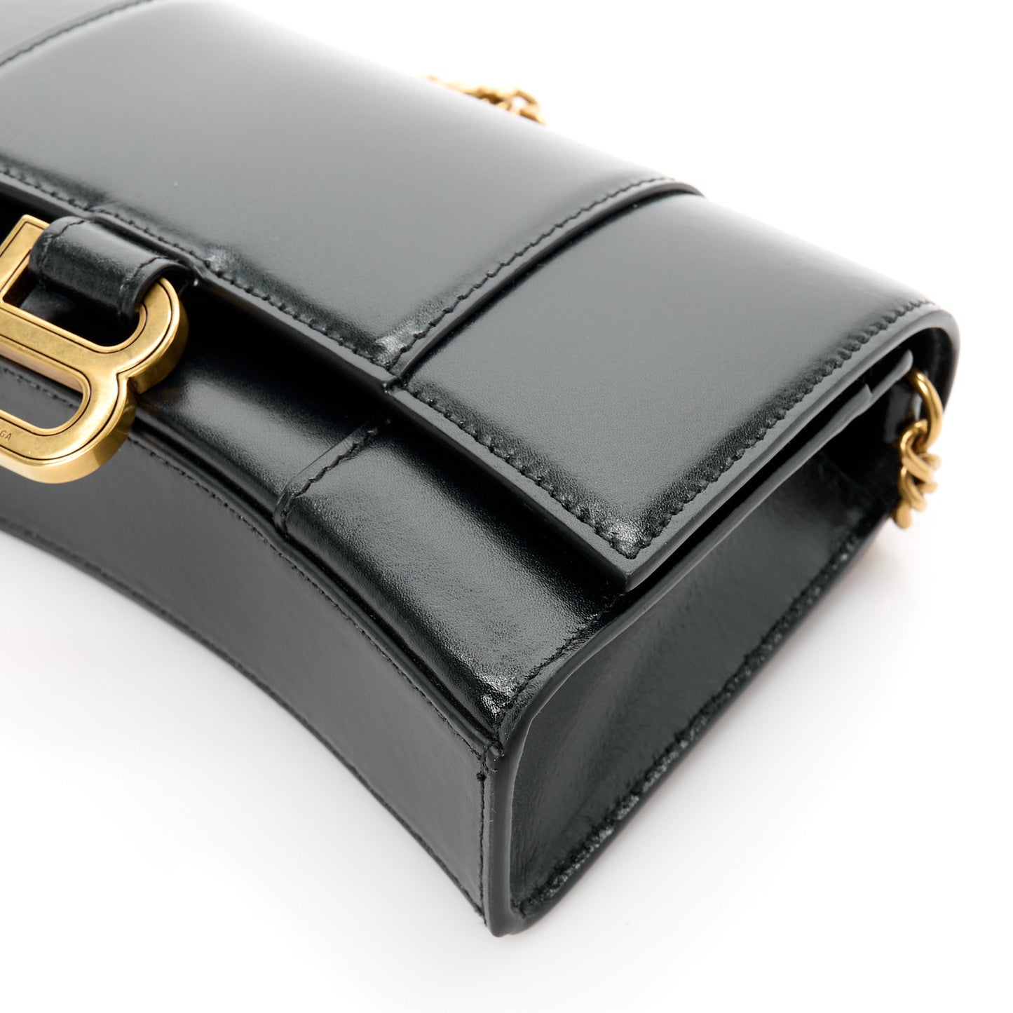 Shiny Box Calfskin Hourglass Chain Bag Black