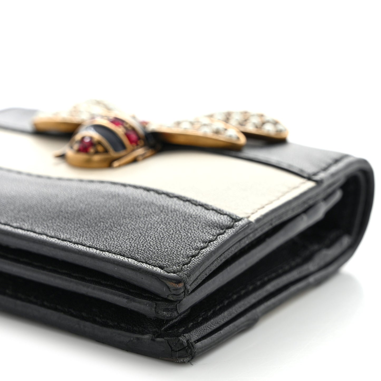 Calfskin Queen Margaret Card Case Wallet Black Mystic White