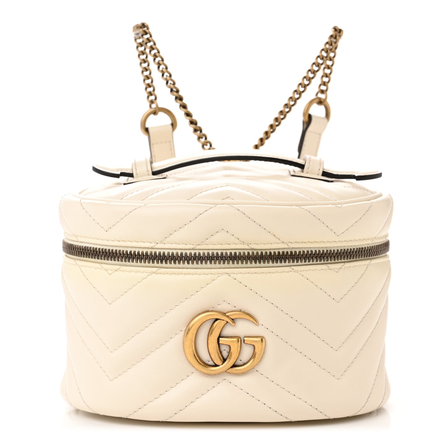 Calfskin Matelasse Mini GG Marmont Round Backpack White