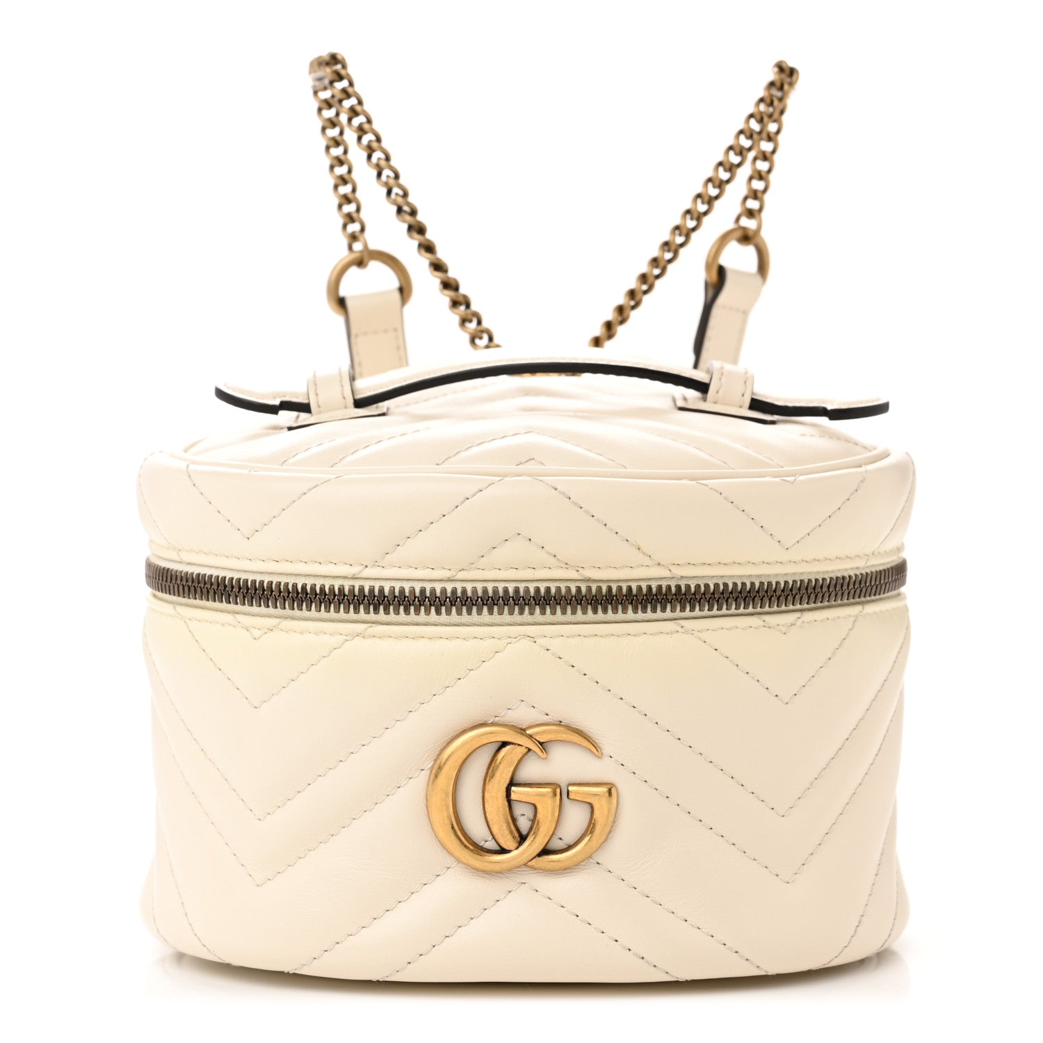 Gucci Calfskin Matelasse Mini GG Marmont Round Backpack White 1 of 13