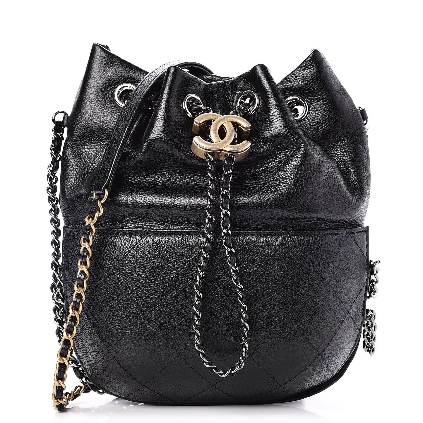 Calfskin Quilted Small Gabrielle Bucket Black