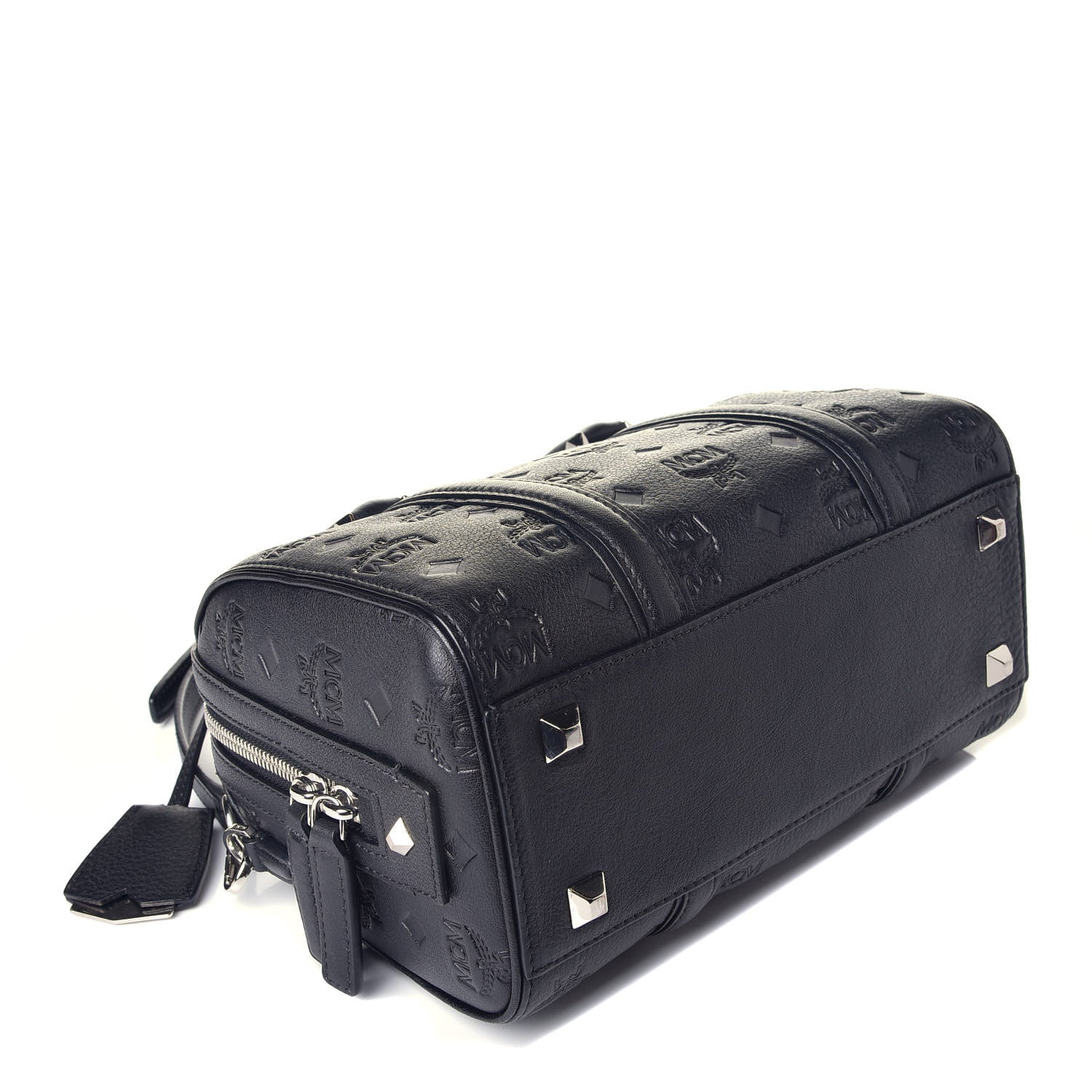 MCM Calfskin Ottomar Monogram Boston Bag Navy 5 of 9