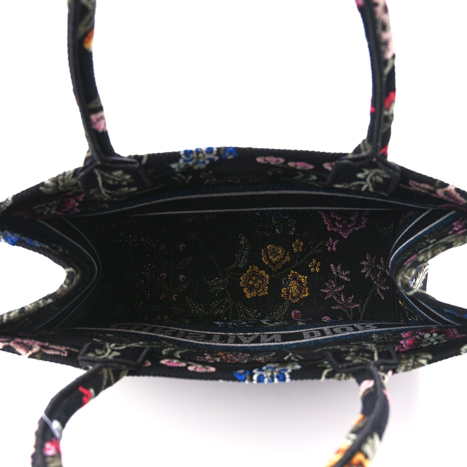 Christian Dior Raffia Embroidered Petites Fleurs Medium Book Tote Navy Blue Multicolor 5 of 11
