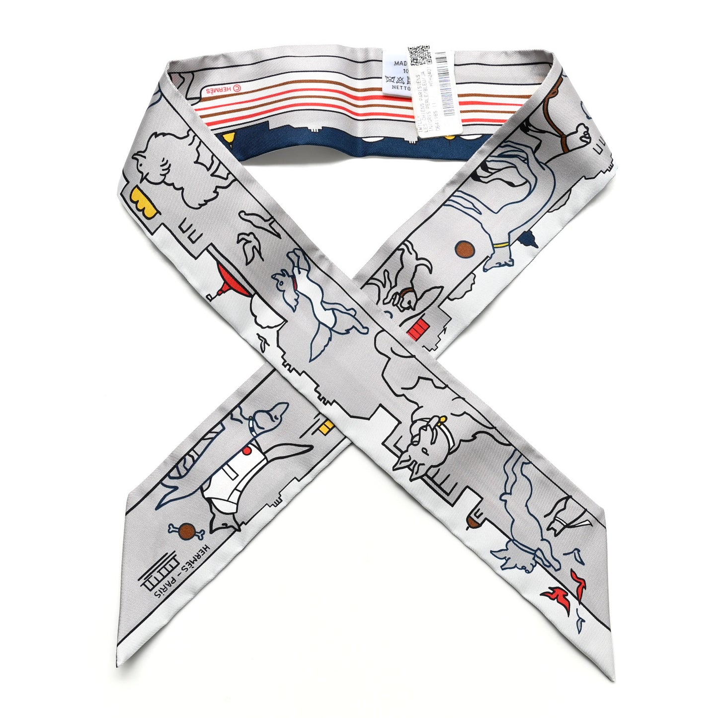 Silk Les Chiens Parisiens Twilly Gris Perle Bleu Jaune