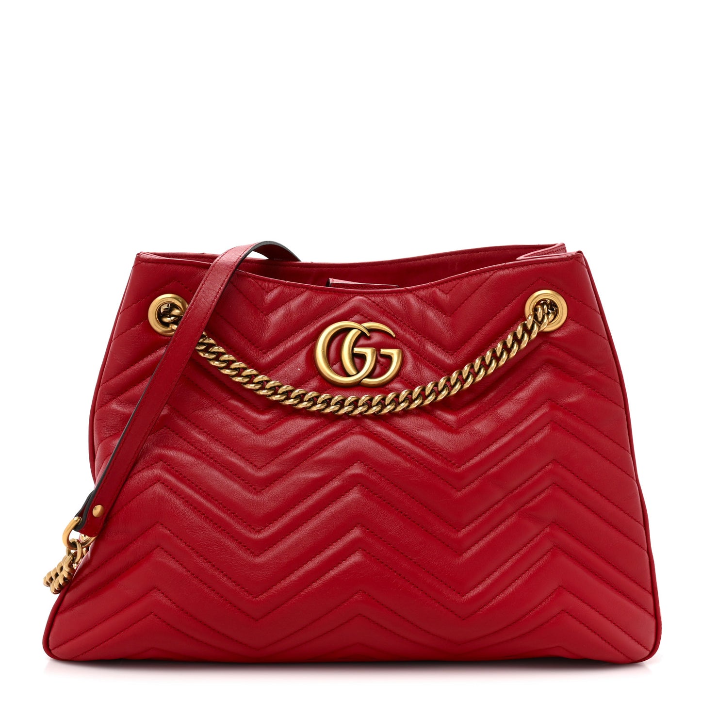 Calfskin Matelasse Medium GG Marmont Shoulder Tote Bag Hibiscus Red
