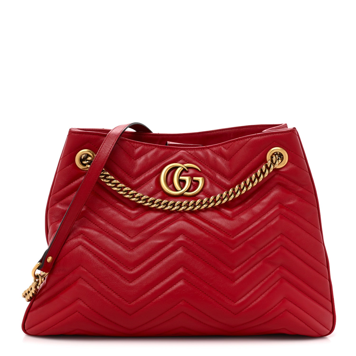 Gucci Calfskin Matelasse Medium GG Marmont Shoulder Tote Bag Hibiscus Red 1 of 17