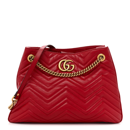 Gucci Calfskin Matelasse Medium GG Marmont Shoulder Tote Bag Hibiscus Red 1 of 17