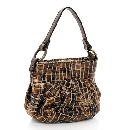 Fendi Metallic Canvas Croc Effect Mini Chef Hobo 3 of 9