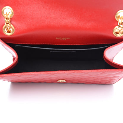 Saint Laurent Grain De Poudre Textured Mixed Matelasse Triquilt Medium Monogram Satchel New Red 4 of 8