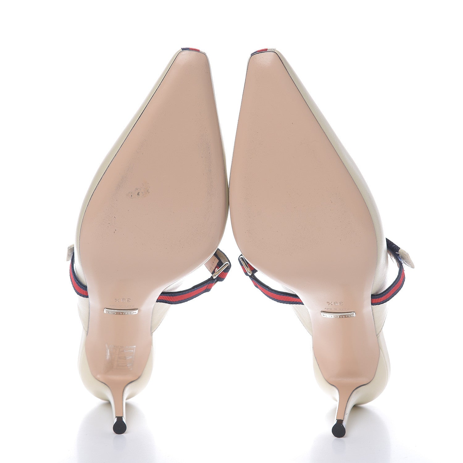 Gucci Malaga Kid Sylvie Web Cross Strap Mid-Heel Slides 39.5 Vintage White 4 of 9