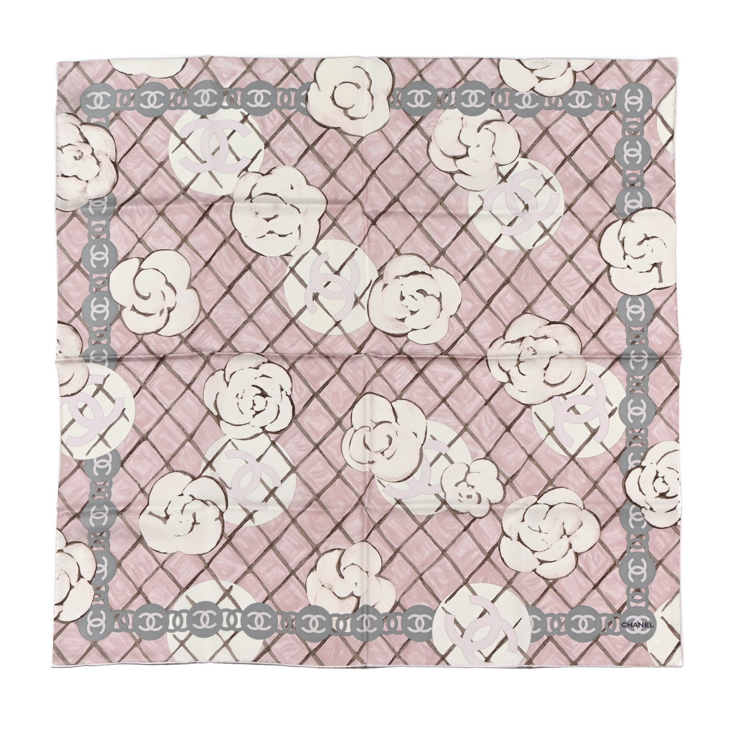 Silk Camellia Square Scarf Ivory Pink