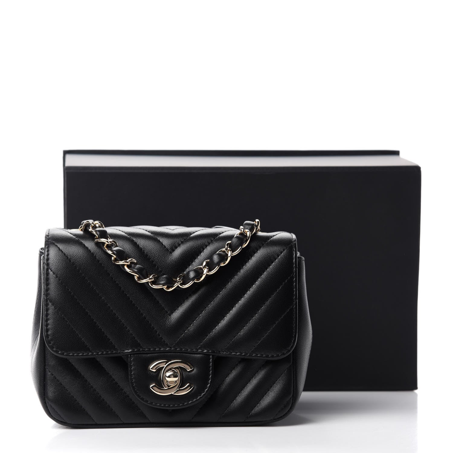 Chanel Lambskin Chevron Quilted Mini Square Flap Black 11 of 11