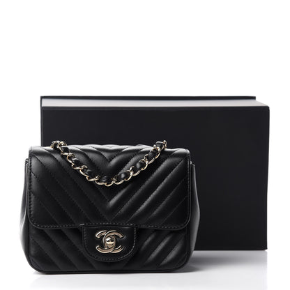 Chanel Lambskin Chevron Quilted Mini Square Flap Black 11 of 11
