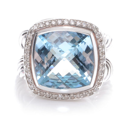David Yurman Sterling Silver Diamond Blue Topaz 14mm Albion Ring 54 7 1 of 7
