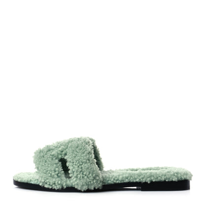 Hermes Woolskin Oran Sandals 37 Vert D'Eau 1 of 9