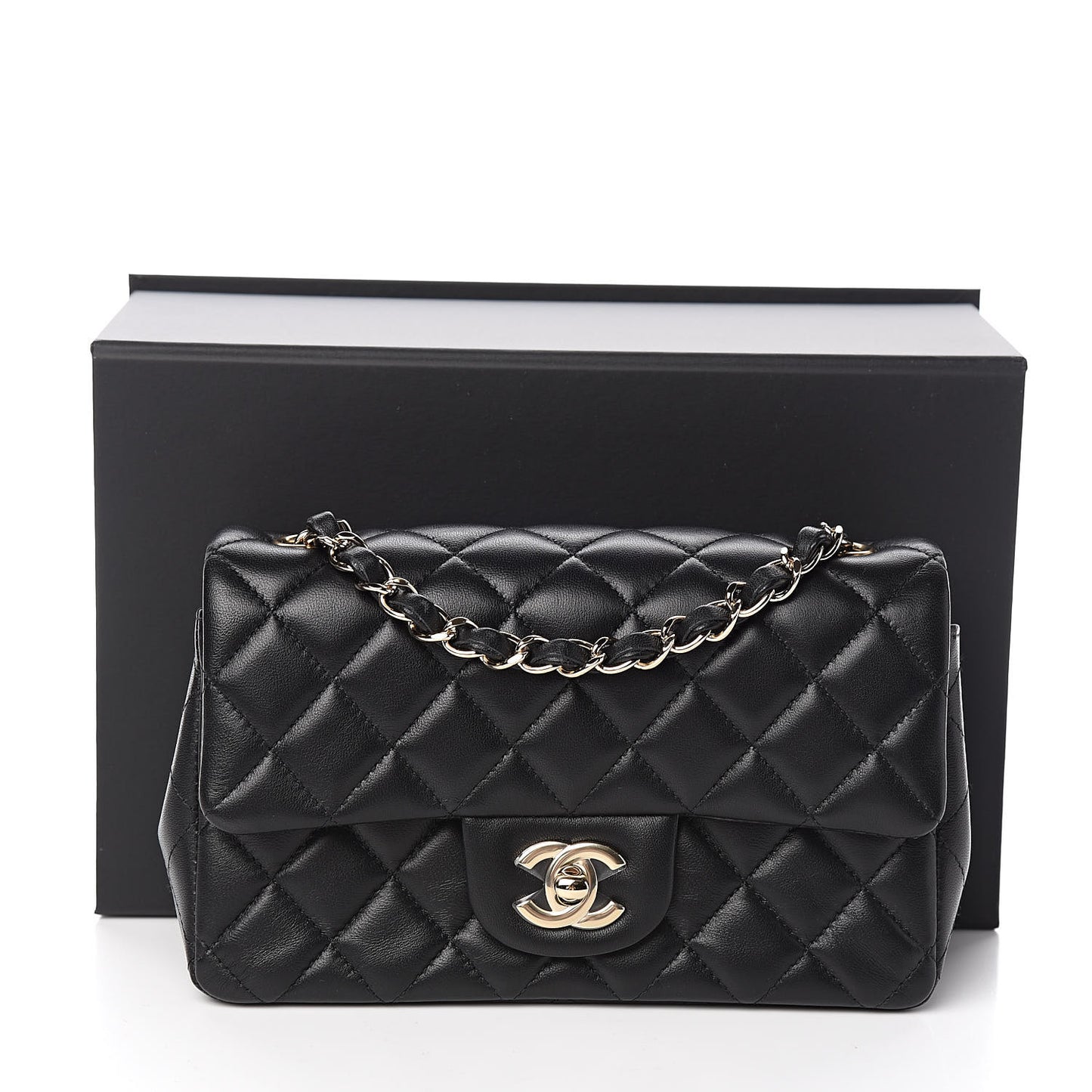 Lambskin Quilted Mini Rectangular Flap Black