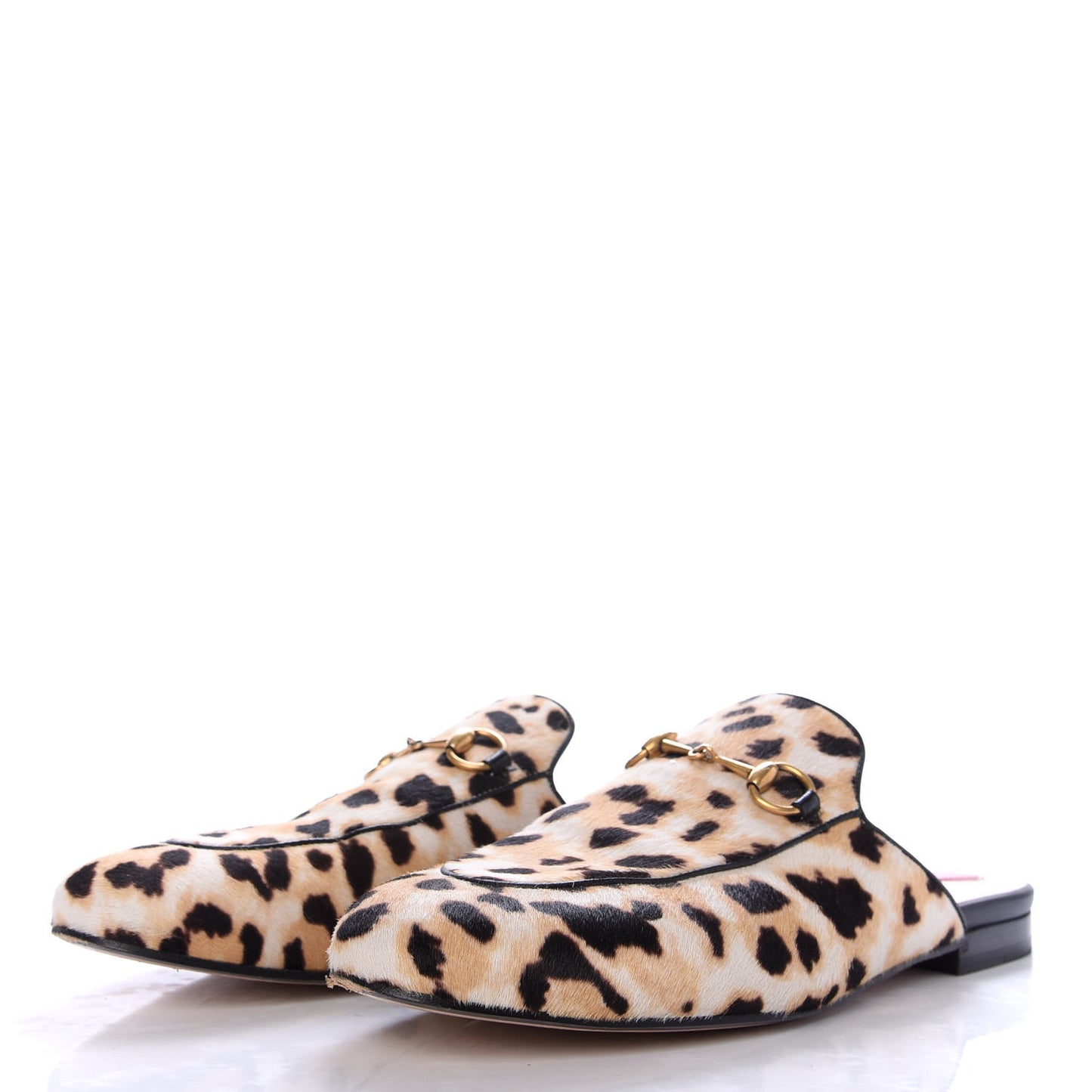 Calf Hair Leopard Print Womens Princetown Slippers 38.5 Naturale Black