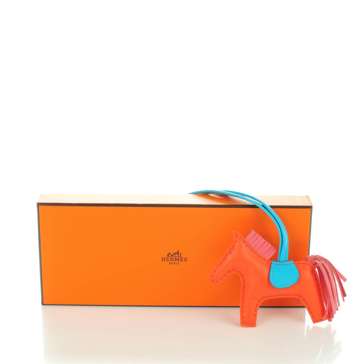 Hermes Milo Lambskin Grigri Rodeo Horse Bag Charm PM Orange Poppy Rose Azalee Bleu Azteque 4 of 4