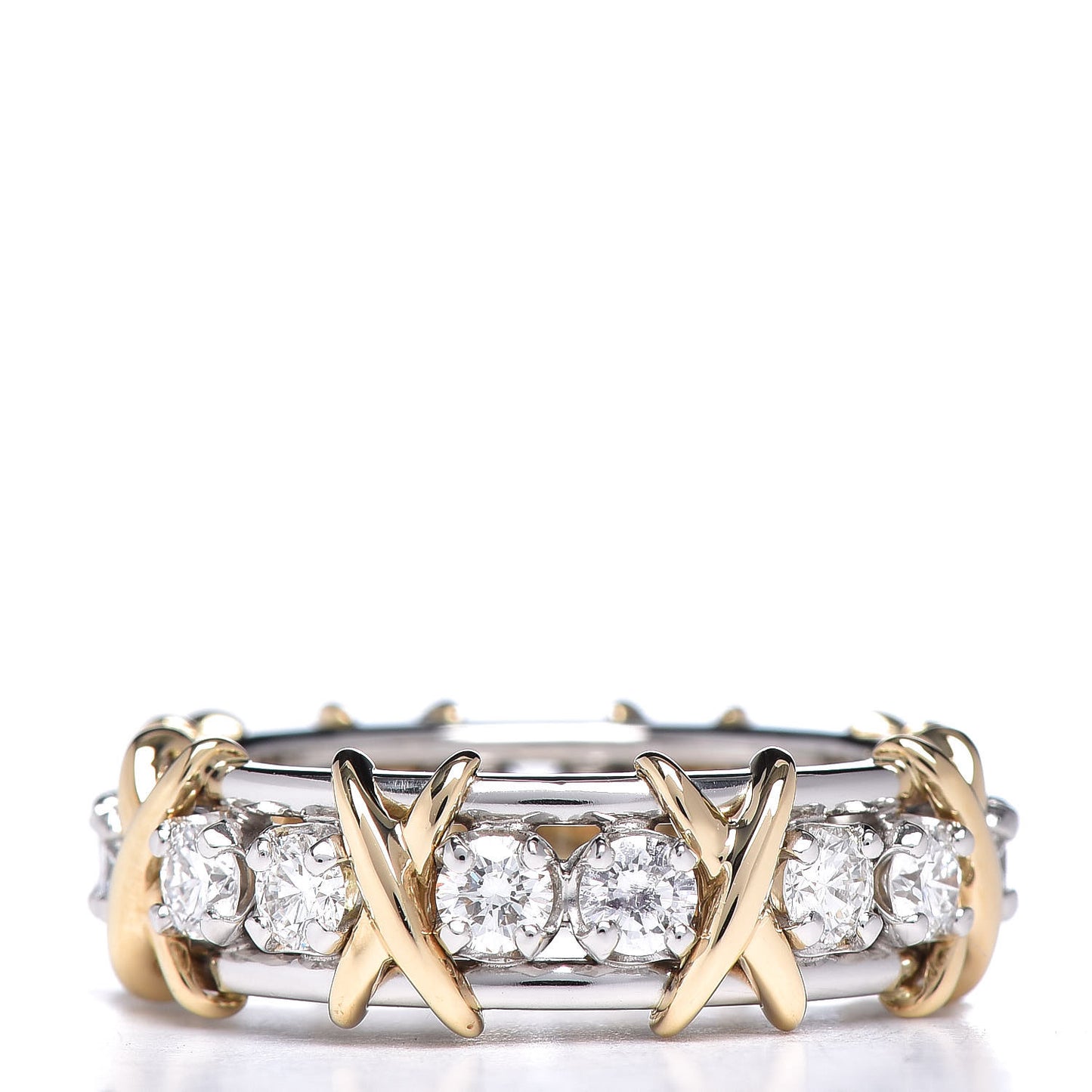 18K Yellow Gold Platinum Diamond Schlumberger Sixteen Stone Ring 52 6