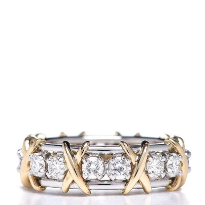 Tiffany 18K Yellow Gold Platinum Diamond Schlumberger Sixteen Stone Ring 52 6 3 of 6