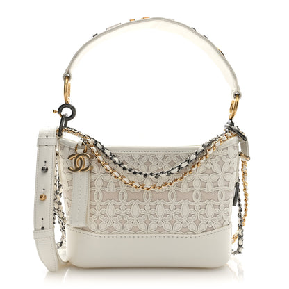 Chanel Calfskin Wool Felt Embossed Small Gabrielle Logo Hobo White 1 of 10