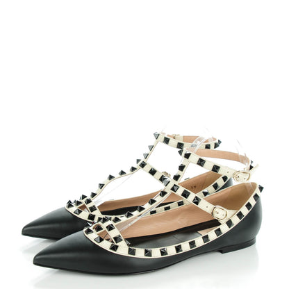 Valentino Garavani Nappa Rockstud Cage Ballerina Flats 39 Black Ivory 3 of 8
