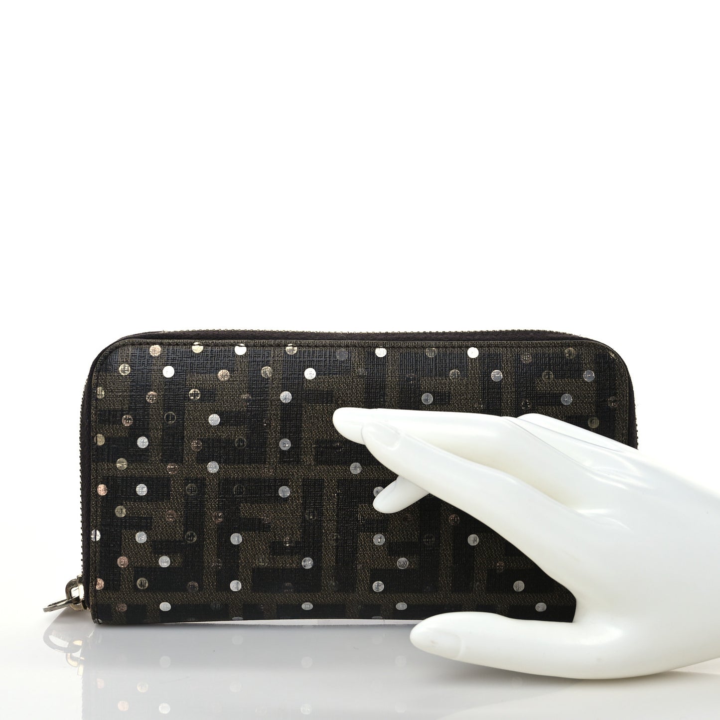 Zucca Spalmati Polka Dot Zip Around Wallet Tobacco Silver Gold